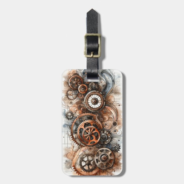 Steampunk Gears Luggage Tag - Customise (Front Vertical)