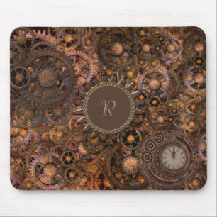 Steampunk Gears Monogrammed Mouse Pad