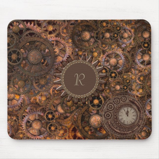 Steampunk Gears Monogrammed Mouse Pad (Front)