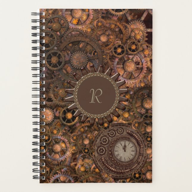 Steampunk Gears Monogrammed Planner (Front)