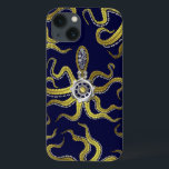 Steampunk Gears Octopus Kraken iPhone 13 Case<br><div class="desc">The tentacled steampunk sea monsters wrap around this Samsung phone case. The central monster has eight wire-like gold appendages, a central silver gear and plenty of gears and bolts making up its head, eyes and suction cups. It's a robot octopus / kraken, a metal machine monster for anyone who likes...</div>