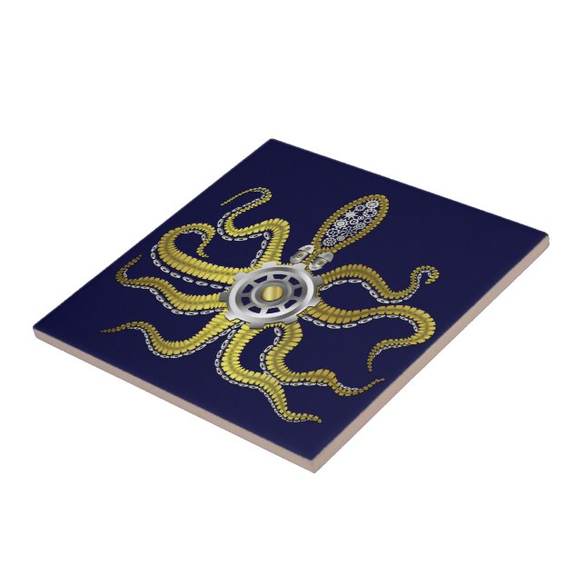 Steampunk Gears Octopus Kraken Ceramic Tile (Side)