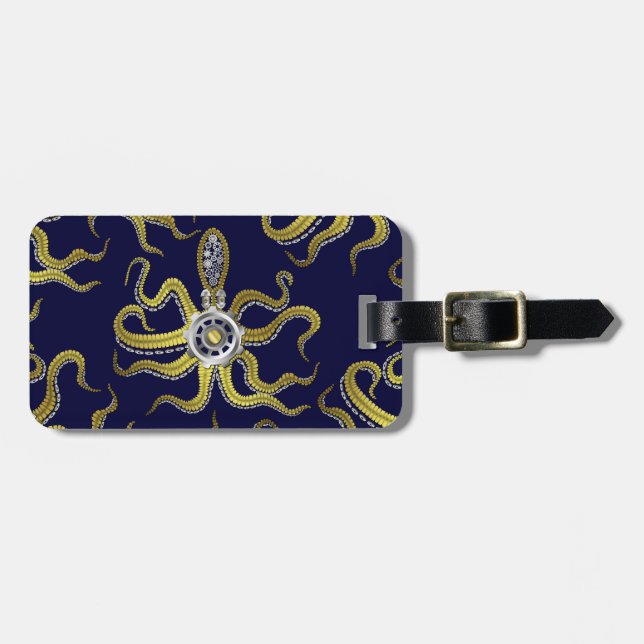 Steampunk Gears Octopus Kraken Luggage Tag (Front Horizontal)