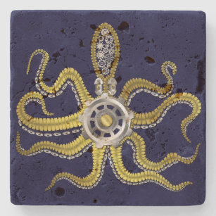 Steampunk Gears Octopus Kraken Stone Coaster