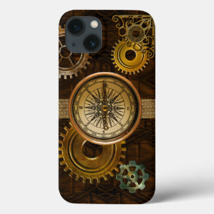 Steampunk Gears on Coppery-look Geometric Design iPhone 13 Case