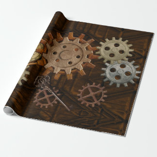 Steampunk Gears on Coppery-look Geometric Design Wrapping Paper