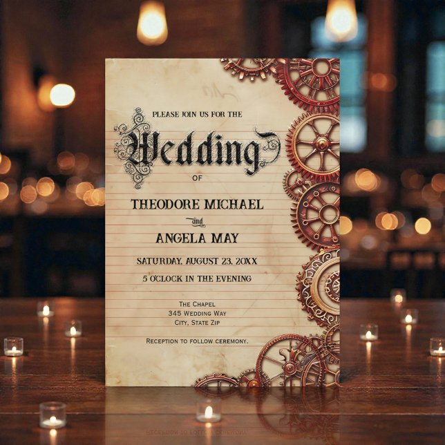 Steampunk Gears Personalized Wedding Invitation (Creator Uploaded)