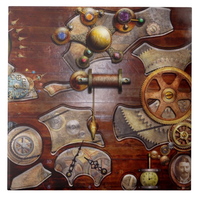 Steampunk - Gears - Reverse engineering Ceramic Tile (Front)