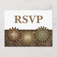 Steampunk Gears RSVP Postcard, Brown