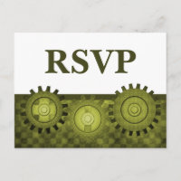 Steampunk Gears RSVP Postcard, Green