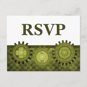 Steampunk Gears RSVP Postcard, Green Invitation Postcard