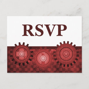 Steampunk Gears RSVP Postcard, Red Invitation Postcard