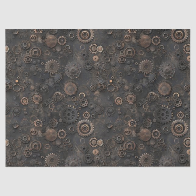 Steampunk Gears, Rusty Metal Pattern for Decoupage Tissue Paper (Front)