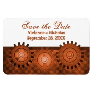 Steampunk Gears Save the Date Flexi Magnet, Orange Magnet