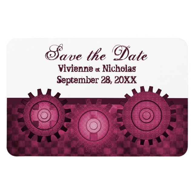 Steampunk Gears Save the Date Flexi Magnet, Pink Magnet (Horizontal)