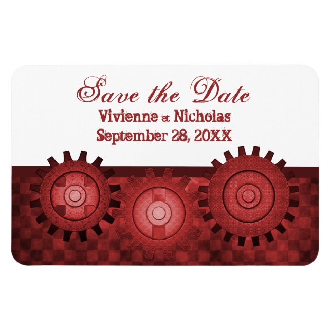 Steampunk Gears Save the Date Flexi Magnet, Red Magnet (Horizontal)