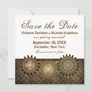 Steampunk Gears Save the Date Invite, Brown Invitation