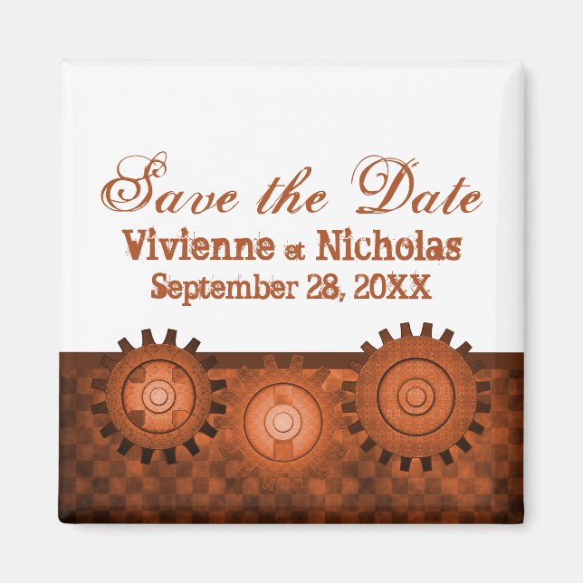 Steampunk Gears Save the Date Magnet, Orange Magnet (Front)