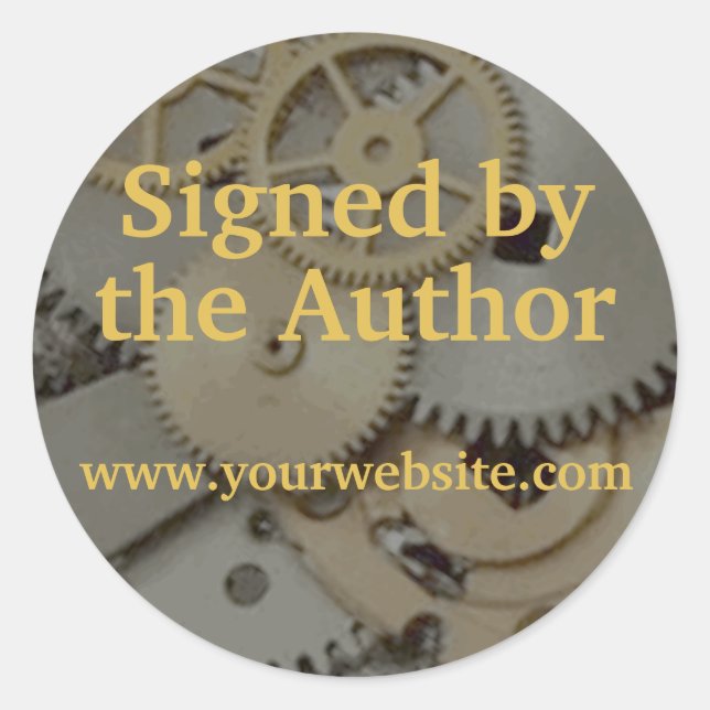 Steampunk Gears Signed by Author Stickers Custom (Front)