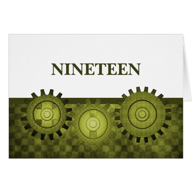 Steampunk Gears Table Number Card, Green (Front Horizontal)