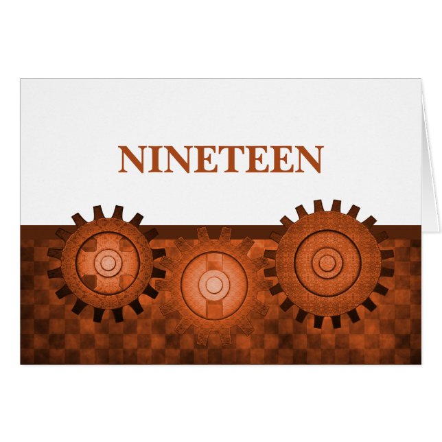 Steampunk Gears Table Number Card, Orange (Front Horizontal)