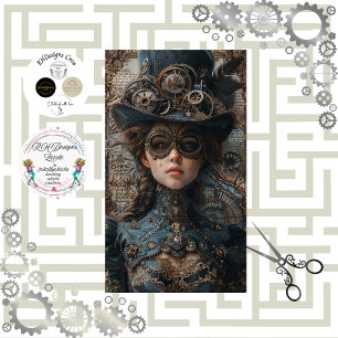 Steampunk Gears Teal Girl Decoupage Tissue Paper