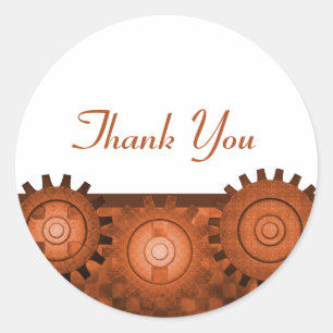 Steampunk Gears Thank You Stickers, Orange Classic Round Sticker