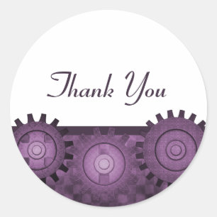 Steampunk Gears Thank You Stickers, Purple Classic Round Sticker