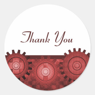 Steampunk Gears Thank You Stickers, Red Classic Round Sticker