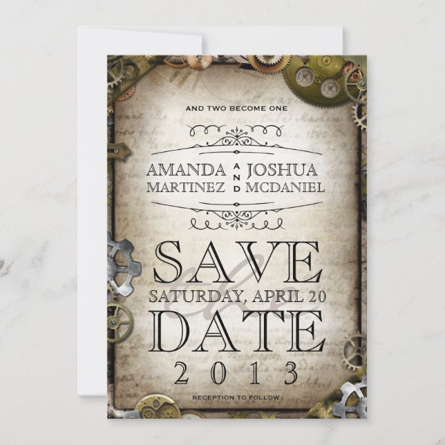 Steampunk Gears Victorian Save the Date (Front)