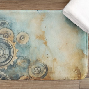 Steampunk Gears Watercolor - Clock Work Bath Mat