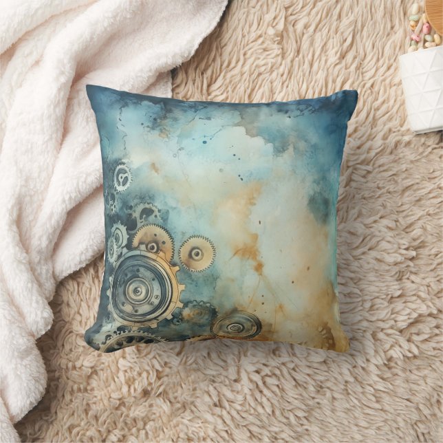 Steampunk Gears Watercolor - Clock Work Cushion (Blanket)