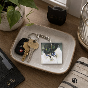 Steampunk Gentleman Cat Monocle Persian Siamese Key Ring