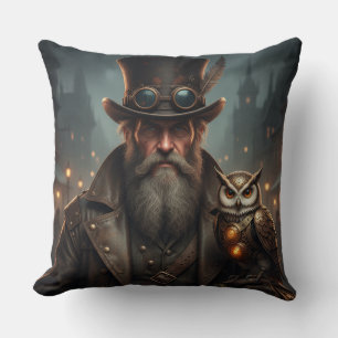 Steampunk Gentleman mit Eule Cushion