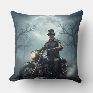 Steampunk Gentleman on retro motorcycle Cushion