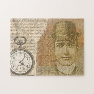 Steampunk Gentleman Pocket Watch Bowler Hat Jigsaw Puzzle