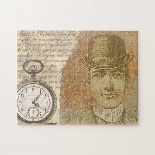 Steampunk Gentleman Pocket Watch Bowler Hat Jigsaw Puzzle (Horizontal)