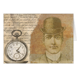 Steampunk Gentleman Pocket Watch Greeting Card