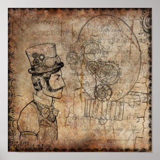 Steampunk Gentleman Retro Gears Poster