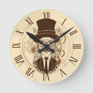 Steampunk Gentleman Round Clock