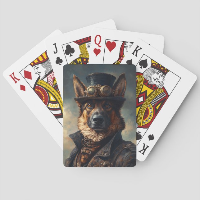 Steampunk German Shepherd Dog in Top Hat Playing Cards (Back)