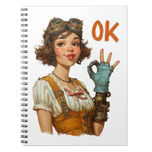 Steampunk Girl Confident OK Gesture Notebook