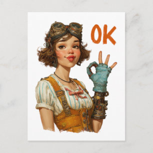 Steampunk Girl Confident OK Gesture Postcard