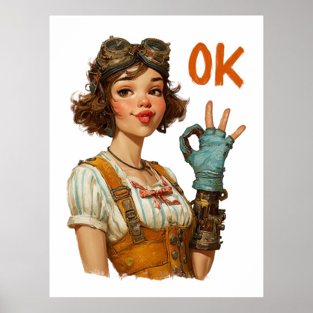 Steampunk Girl Confident OK Gesture Poster (Front)