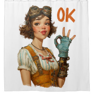 Steampunk Girl Confident OK Gesture Shower Curtain