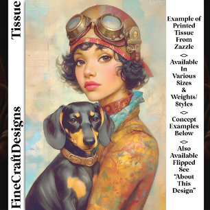 Steampunk Girl & Dachshund Dog DH6L Decoupage Tissue Paper