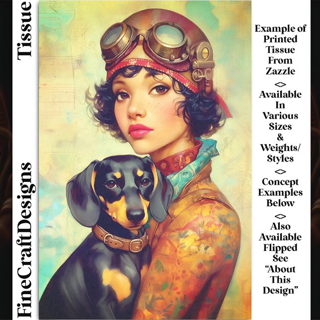 Steampunk Girl & Dachshund Dog DH6LF Decoupage Tissue Paper (Creator Uploaded)