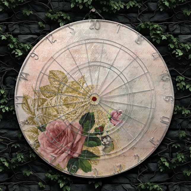 Steampunk Glam | Pink and Gold Rose Rustic Floral Dartboard (Creator Uploaded)