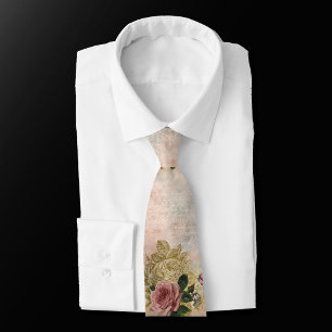 Steampunk Glam   Pink and Gold Rose Rustic Floral Tie