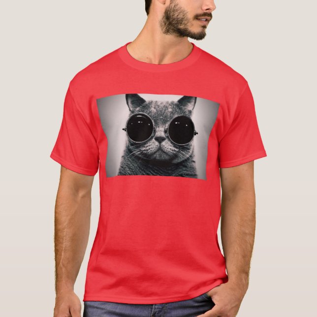steampunk glasses cool cat T-Shirt (Front)